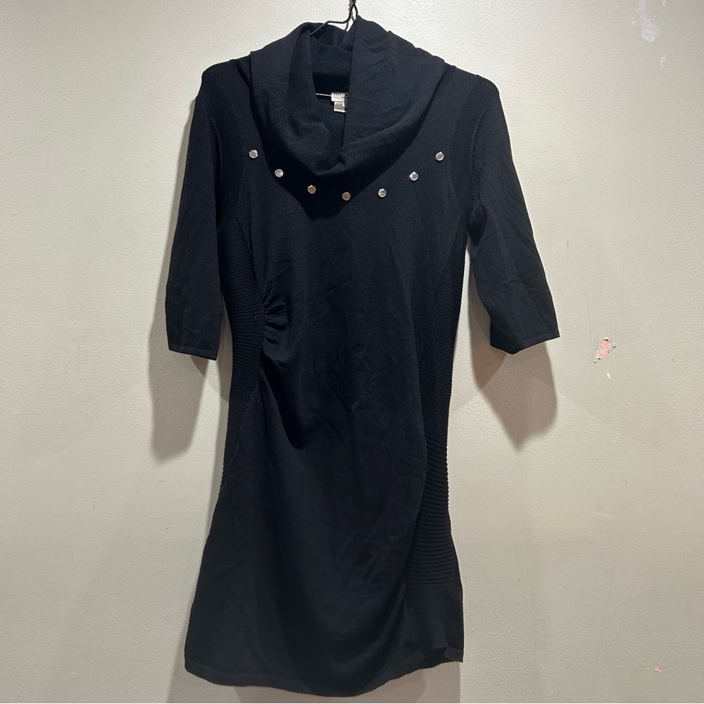 Karen Millen wool black dress sweater with studded funnel rolled neck. Size 4